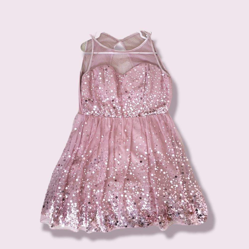 dELiA*s Pink Sequin Sparkle Dress with Mesh Top